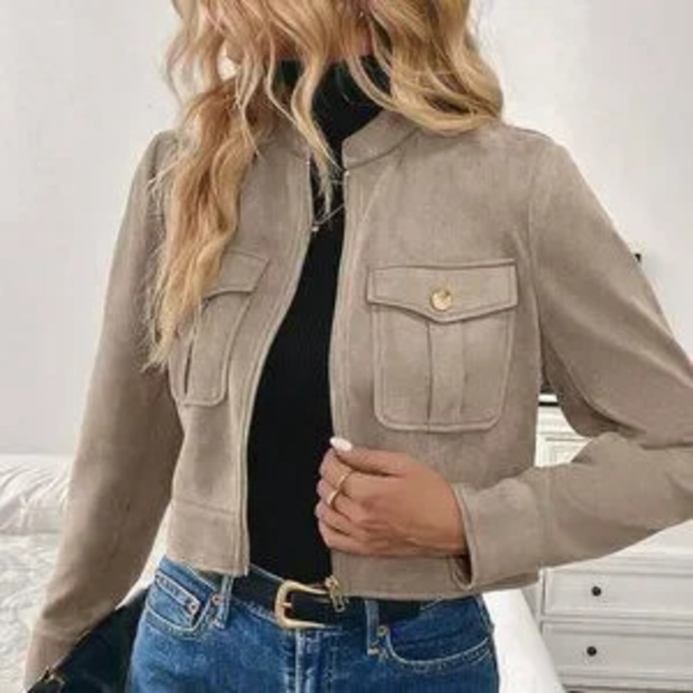 Apricot Casual Women's Cargo Jacket with Metal Button